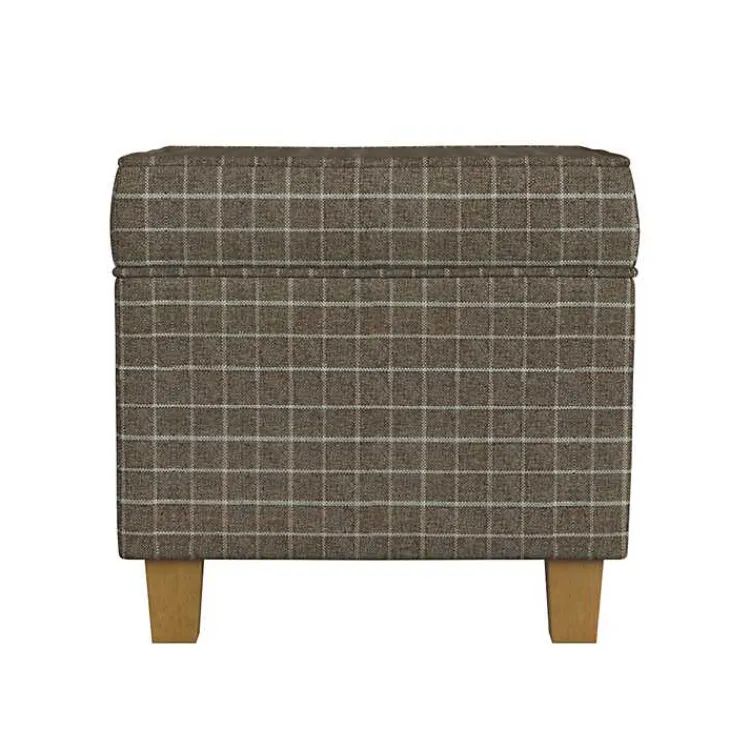 Kirklands Home Plaid Upholstered Square Storage Ottoman Brown Clearance