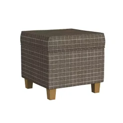 Kirklands Home Plaid Upholstered Square Storage Ottoman Brown Clearance