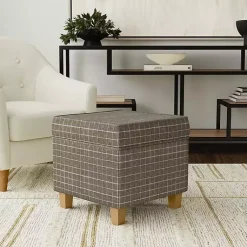 Kirklands Home Plaid Upholstered Square Storage Ottoman Brown Clearance