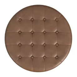 Kirklands Home Round Faux Leather Tufted Storage Ottoman Brown New