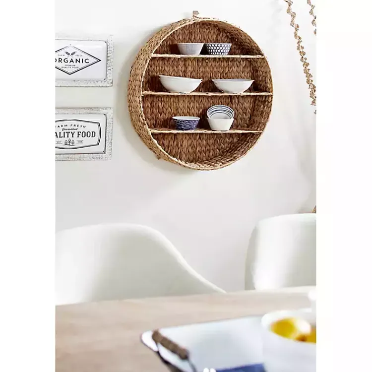 Kirklands Home Brown Sea Grass Woven Round Wall Shelf Outlet