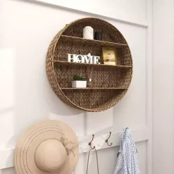 Kirklands Home Brown Sea Grass Woven Round Wall Shelf Outlet