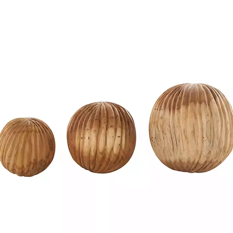 Bowl Filler>Kirklands Home Brown Teak Wood Carved Orbs, Set of 3
