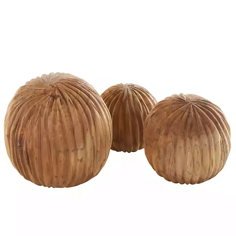Bowl Filler>Kirklands Home Brown Teak Wood Carved Orbs, Set of 3