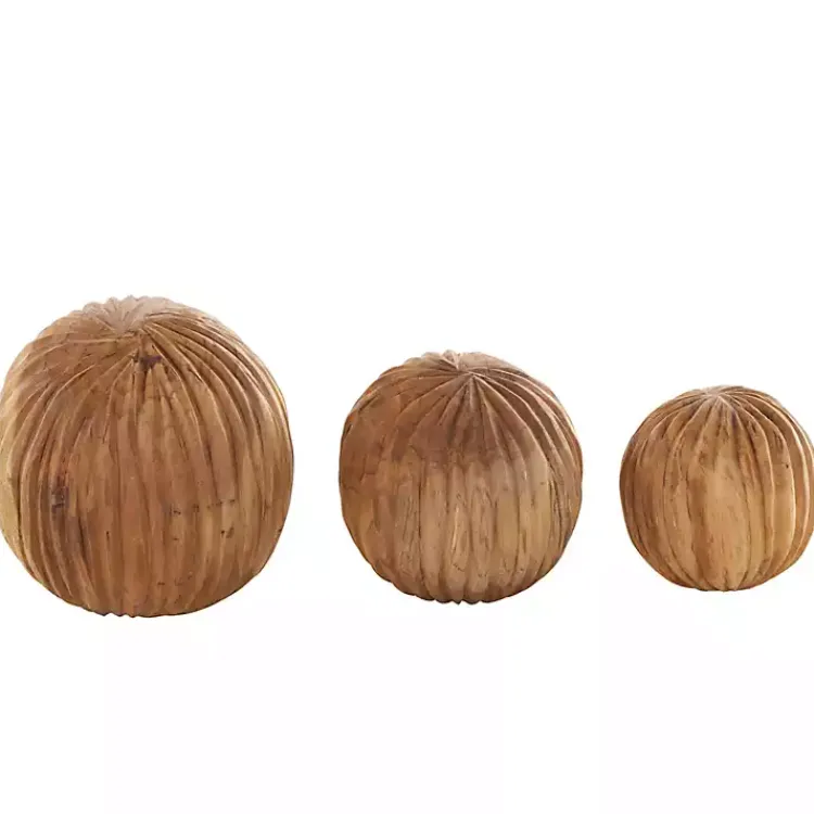 Bowl Filler>Kirklands Home Brown Teak Wood Carved Orbs, Set of 3