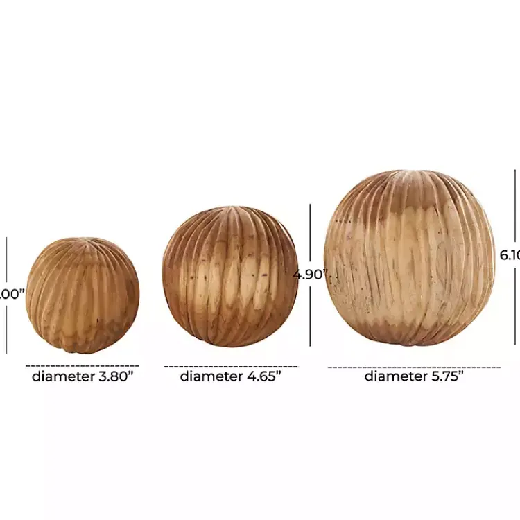 Bowl Filler>Kirklands Home Brown Teak Wood Carved Orbs, Set of 3