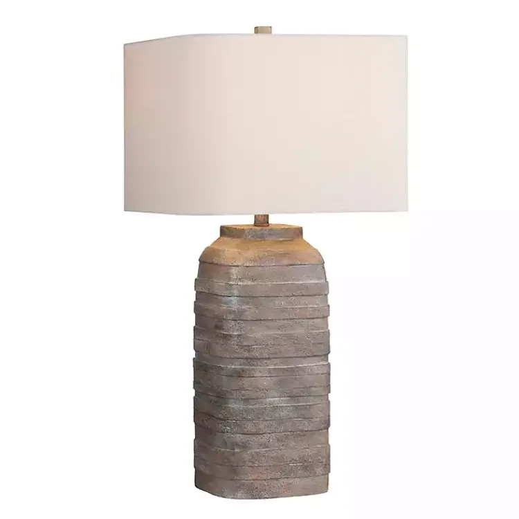 Kirklands Home Brown Textured Rectangle Shade Table Lamp Ivory Hot