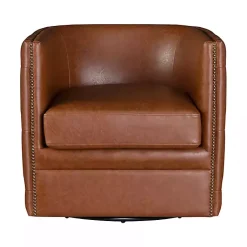 Kirklands Home Tufted Faux Leather Barrel Swivel Chair Brown Online