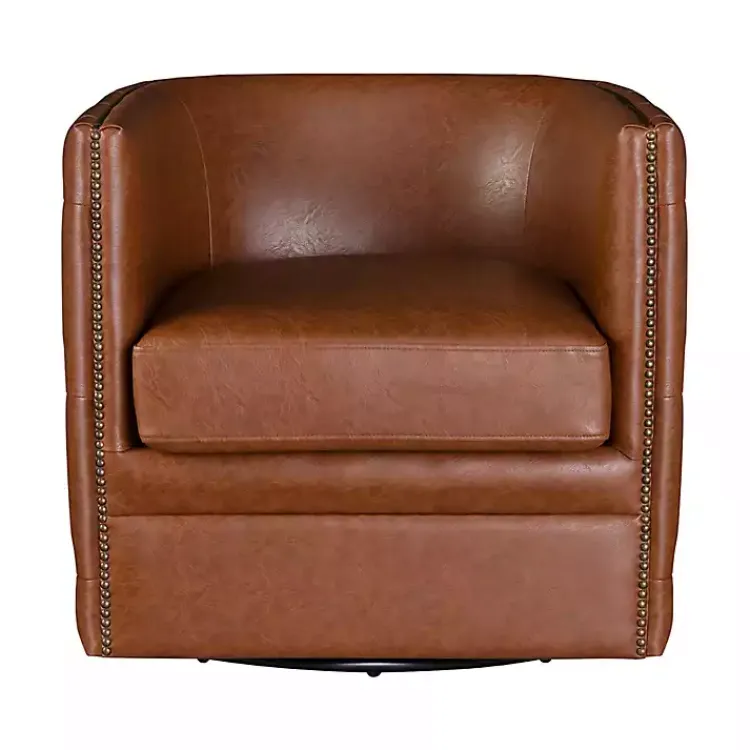 Kirklands Home Tufted Faux Leather Barrel Swivel Chair Brown Online