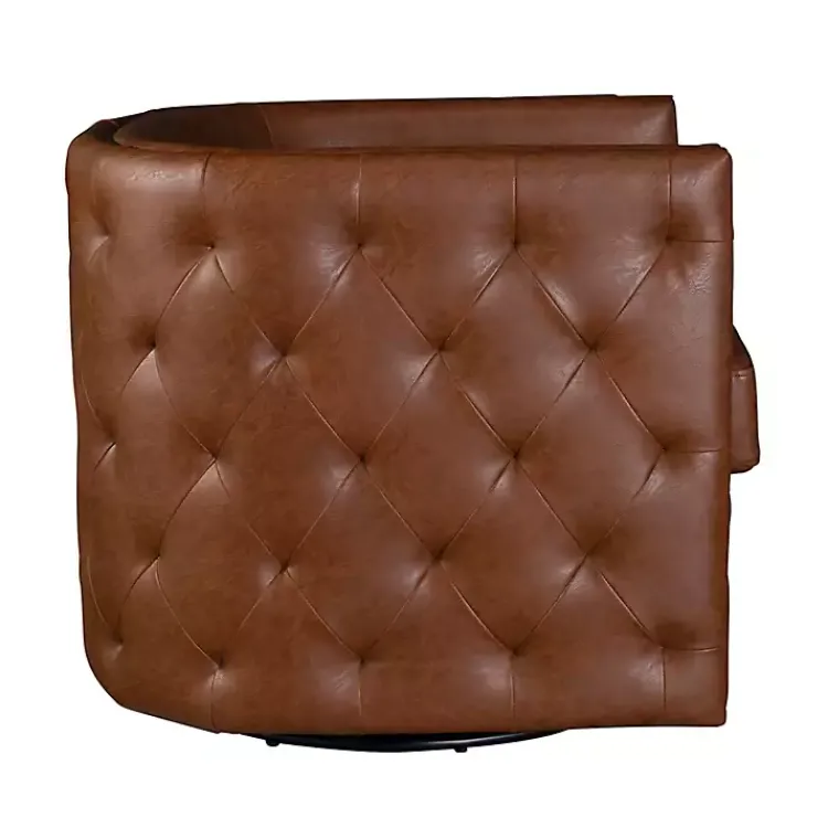 Kirklands Home Tufted Faux Leather Barrel Swivel Chair Brown Online