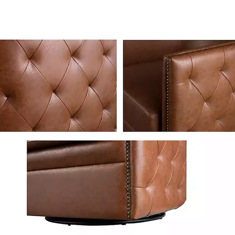 Kirklands Home Tufted Faux Leather Barrel Swivel Chair Brown Online