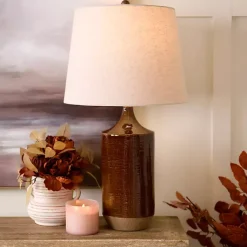 Kirklands Home Brown Two Tone Ceramic Table Lamp Tan