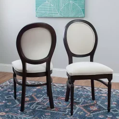 Kirklands Home Brown Upholstered Oval Dining Chairs, Set of 2 White