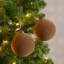 Christmas Ornaments>Kirklands Home Velvet Ball 2-pc. Ornament Set, 4 in. Brown