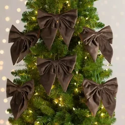 Christmas Ornaments>Kirklands Home Velvet Bow 6-pc. Ornament Set, 8 in. Brown
