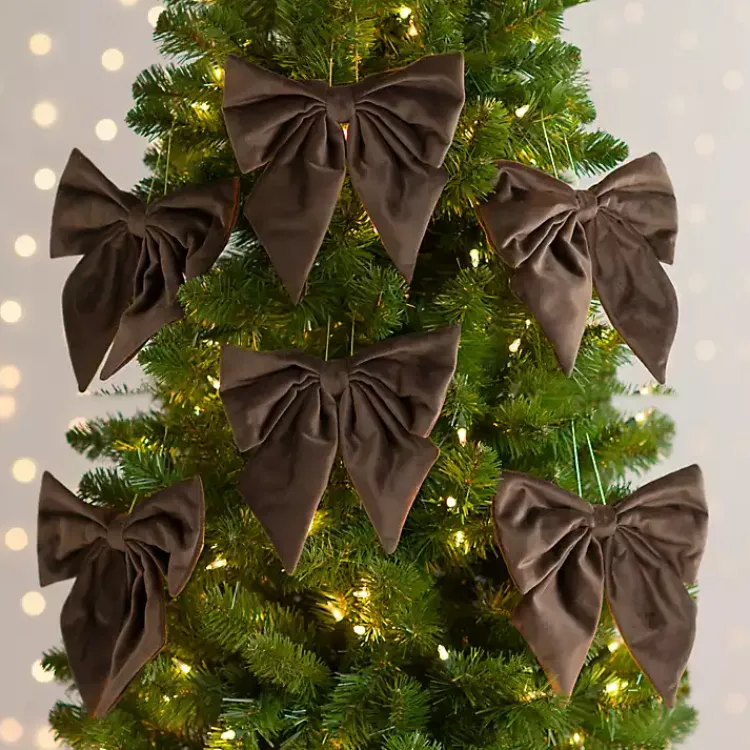 Christmas Ornaments>Kirklands Home Velvet Bow 6-pc. Ornament Set, 8 in. Brown