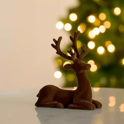 Christmas Decorations>Kirklands Home Velvet Sitting Deer Figurine Brown