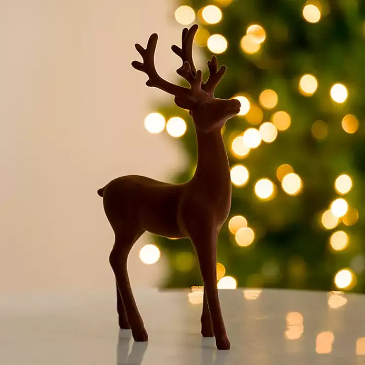Christmas Decorations>Kirklands Home Velvet Standing Deer Figurine Brown