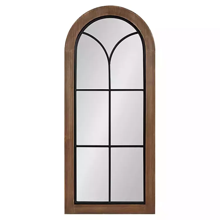 Kirklands Home Windowpane Arch Geoffrey Mirror Brown New