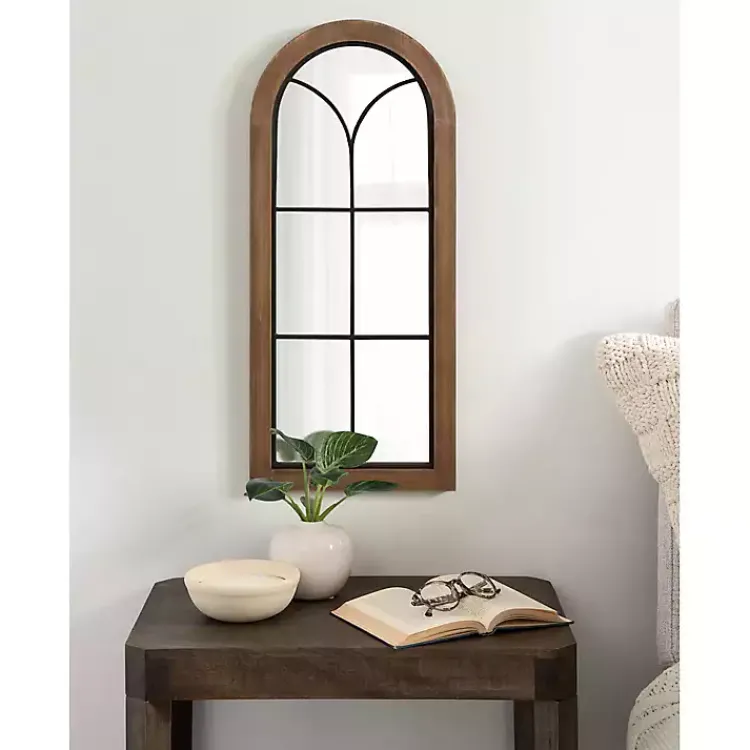 Kirklands Home Windowpane Arch Geoffrey Mirror Brown New