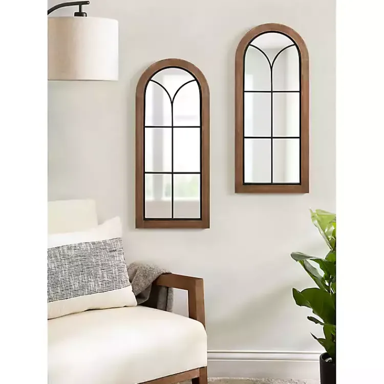 Kirklands Home Windowpane Arch Geoffrey Mirror Brown New