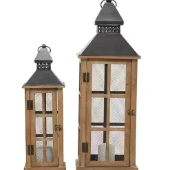 Lanterns>Kirklands Home Brown Windowpane Mesh Lanterns, Set of 2