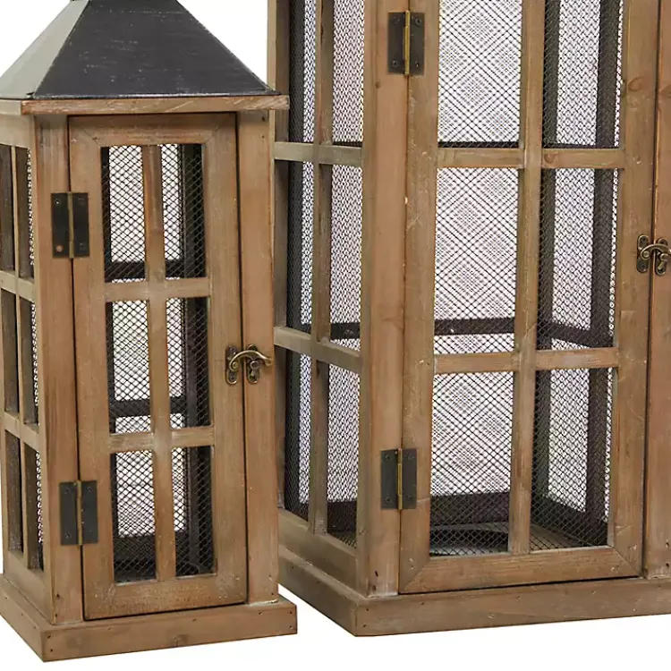 Lanterns>Kirklands Home Brown Windowpane Mesh Lanterns, Set of 2