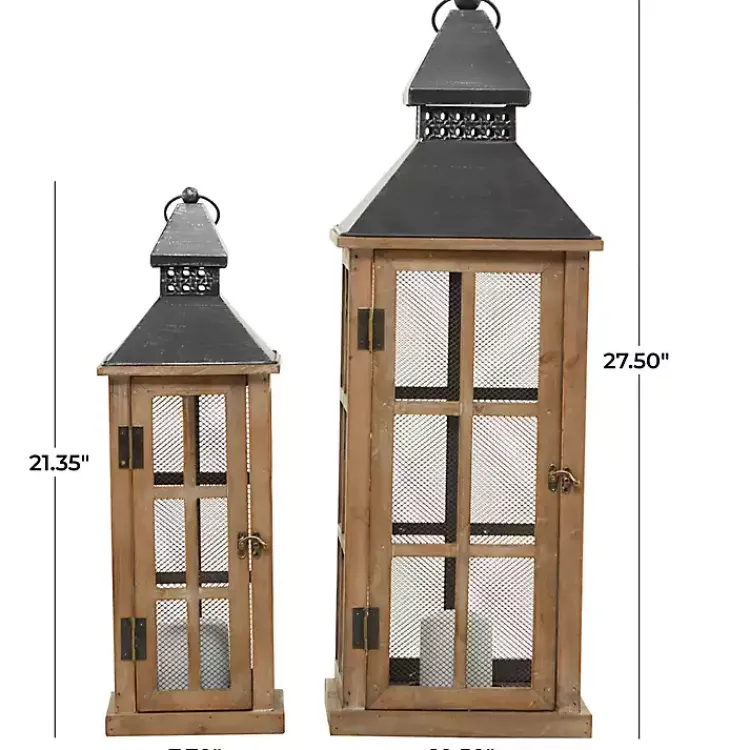 Lanterns>Kirklands Home Brown Windowpane Mesh Lanterns, Set of 2