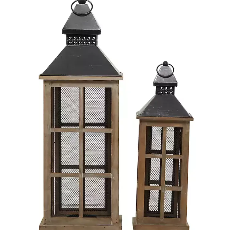 Lanterns>Kirklands Home Brown Windowpane Mesh Lanterns, Set of 2