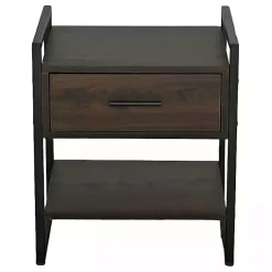 Kirklands Home Wood & Black Metal Frame Nightstand Brown New
