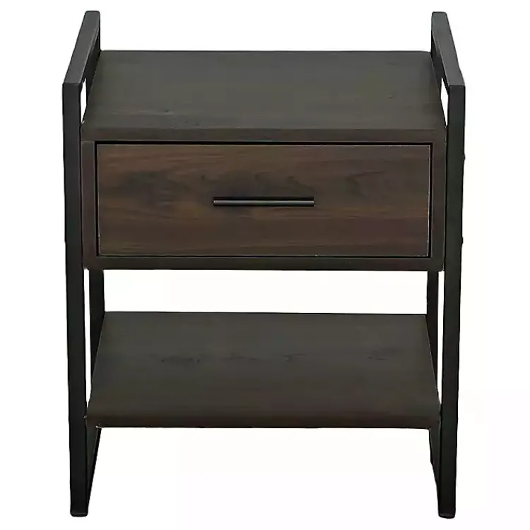 Kirklands Home Wood & Black Metal Frame Nightstand Brown New