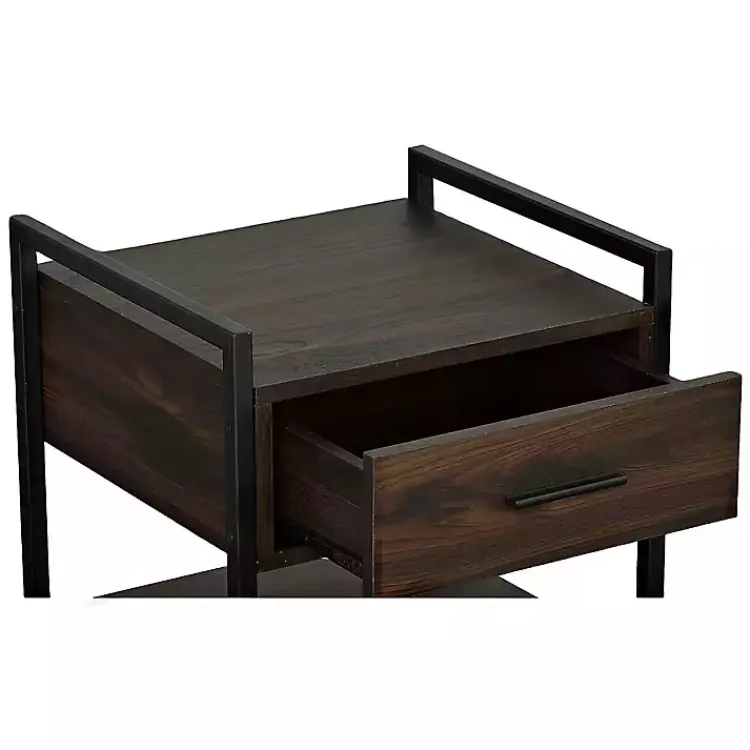 Kirklands Home Wood & Black Metal Frame Nightstand Brown New