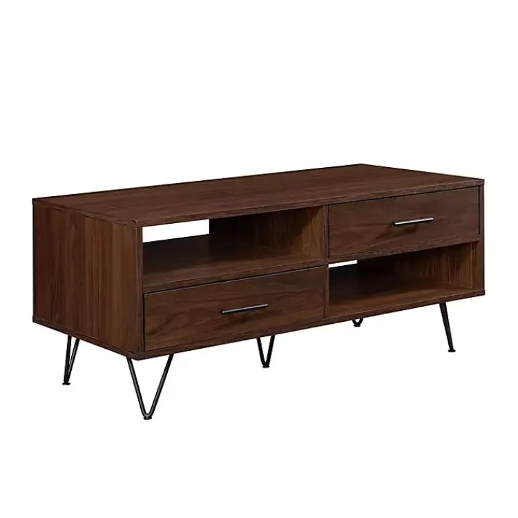 Kirklands Home Brown Wood & Black Metal Hairpin Legs Coffee Table Outlet