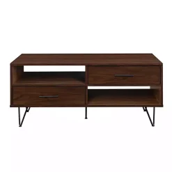 Kirklands Home Brown Wood & Black Metal Hairpin Legs Coffee Table Outlet