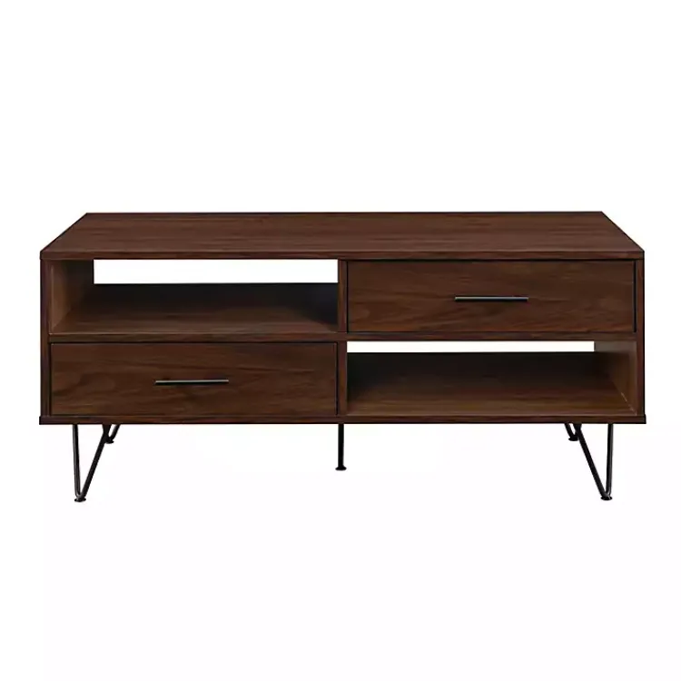 Kirklands Home Brown Wood & Black Metal Hairpin Legs Coffee Table Outlet