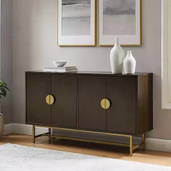Kirklands Home Wood & Gold Metal Sideboard Brown