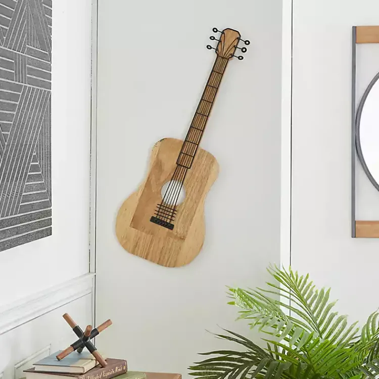 Kirklands Home Brown Wood Acoustic Guitar Wall Plaque