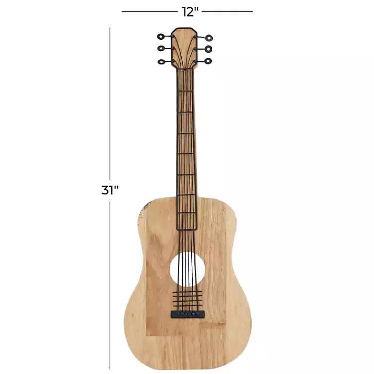 Kirklands Home Brown Wood Acoustic Guitar Wall Plaque