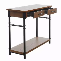 Kirklands Home Brown Wood and Black Metal Ruth Console Table Outlet