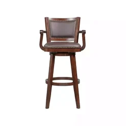 Kirklands Home Wood and Faux Leather Swivel Bar Stool Brown Clearance