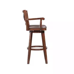 Kirklands Home Wood and Faux Leather Swivel Bar Stool Brown Clearance