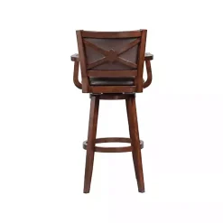 Kirklands Home Wood and Faux Leather Swivel Bar Stool Brown Clearance