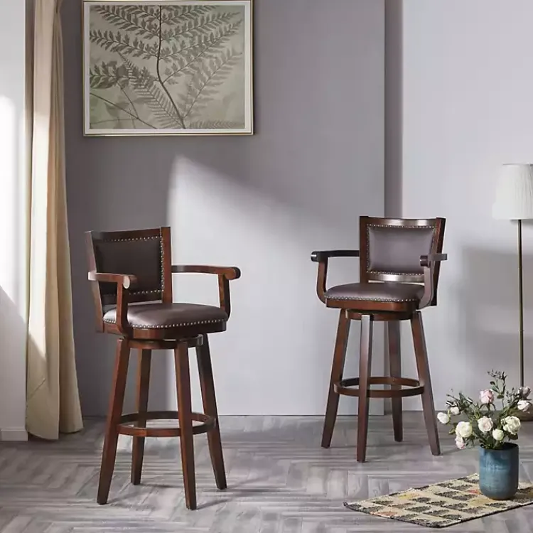 Kirklands Home Wood and Faux Leather Swivel Bar Stool Brown Clearance