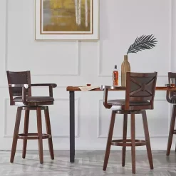 Kirklands Home Wood and Faux Leather Swivel Bar Stool Brown Clearance