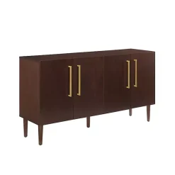 Kirklands Home Brown Wood and Gold 4-Door Cabinet New