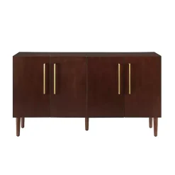 Kirklands Home Brown Wood and Gold 4-Door Cabinet New