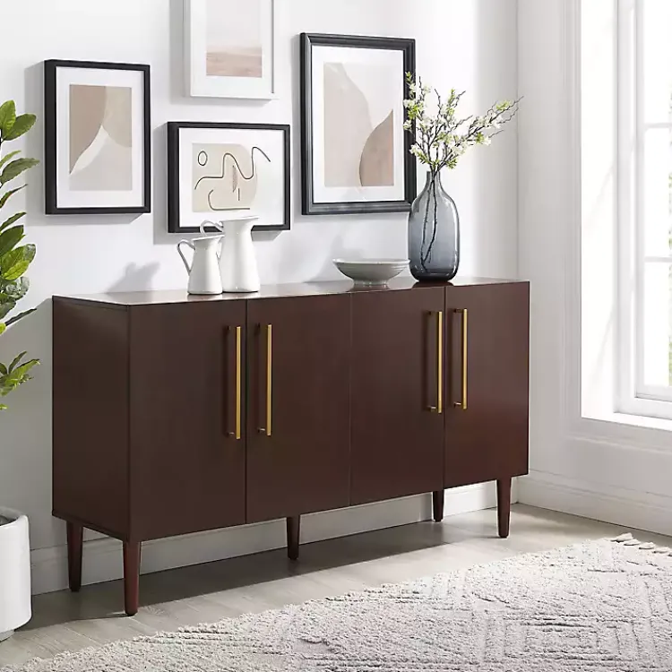 Kirklands Home Brown Wood and Gold 4-Door Cabinet New