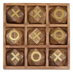 Decorative Accents>Kirklands Home Wood and Gold Tic Tac Toe Game Set Brown