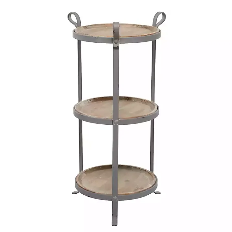 Kirklands Home Brown Wood and Metal 3-Tier Side Table Gray Hot