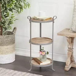Kirklands Home Brown Wood and Metal 3-Tier Side Table Gray Hot